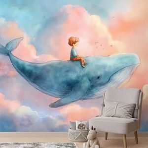 SAMOLEPÍCÍ TAPETA CHLAPEC NA VELRYBĚ - CHILDRENS WALLPAPERS - WALLPAPERS