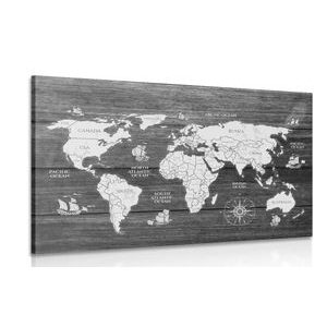 Tablou harta în alb-negru pe lemn