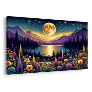 QUADRO SU TELA – PAESAGGIO ROMANTICO CON LUNA PIENA - QUADRI DI NATURA E PAESAGGIO - STAMPE E QUADRI