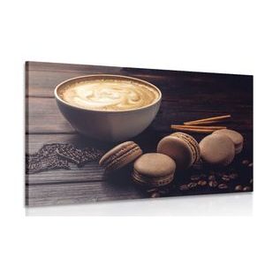 КАРТИНА НА ПЛАТНО – КАФЕ С ШОКОЛАДОВИ МАКАРОНИ - КАРТИНИ НА ХРАНИ И НАПИТКИ - КАРТИНИ