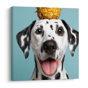 FOTO OP CANVAS VROLIJKE HOND MET ANANAS - SCHILDERIJEN HONDEN - SCHILDERIJEN