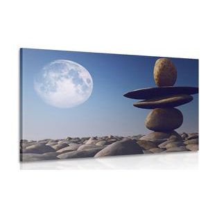 TABLEAU SUR TOILE – PIERRES EMPILÉES SOUS LA LUMIÈRE LUNAIRE - TABLEAUX FENG SHUI - TABLEAUX