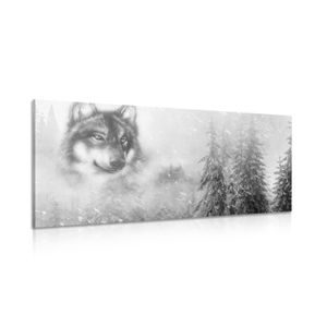 CANVAS PRINT OF A WOLF IN A SNOWY LANDSCAPE IN BLACK AND WHITE - BLACK AND WHITE PICTURES - PICTURES