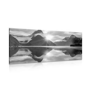 CANVAS PRINT MILFORD SOUND AT SUNRISE IN BLACK AND WHITE - BLACK AND WHITE PICTURES - PICTURES