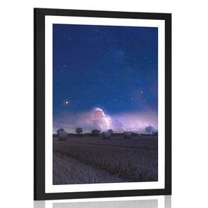 POSTER MIT PASSEPARTOUT HEUHAUFEN IM MONDLICHT - NATUR - POSTER