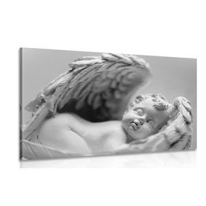 CANVAS PRINT SMALL ANGEL IN BLACK AND WHITE - BLACK AND WHITE PICTURES - PICTURES