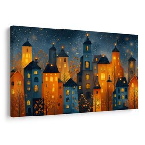 TABLOU ORAȘ DE CRĂCIUN NOAPTEA - CASE COLORATE - TABLOURI