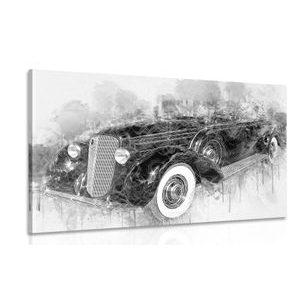 SLIKA POVIJESNI RETRO SEDAN U CRNO-BIJELOM DIZAJNU - CRNO-BIJELE SLIKE - SLIKE