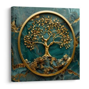 WANDBILD BAUM DES LEBENS MIT BLAU-GOLDENEM HINTERGRUND - BILDER - 🔥 TOTALAUSVERKAUF