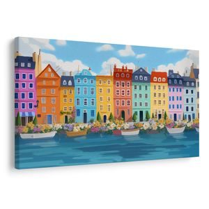 OBRAZ BAREVNÉ DOMY U ŘEKY - BAREVNÉ DOMY - OBRAZY