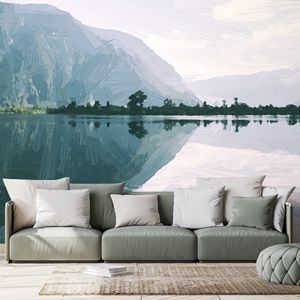 CARTA DA PARATI – SCENOGRAFIA DIPINTA DEL LAGO MONTANO - CARTA DA PARATI NATURA - CARTA DA PARATI