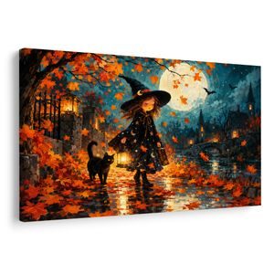 CANVASTAVLA LITEN HÄXA I HÖSTNATTEN - HALLOWEEN- OCH SKRÄCKTAVLOR - TAVLOR