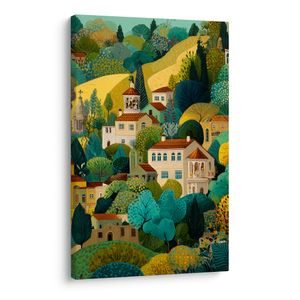 CANVAS SCHILDERIJ DE MAGIE VAN KLEURRIJK LANDSCHAP - GEKLEURDE HUIZEN - SCHILDERIJEN