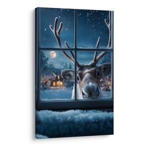 VÁNOČNÍ OBRAZ ROZTOMILÝ SOB ZA ZASNĚŽENÝM OKNEM - VÁNOČNÍ A ZIMNÍ OBRAZY - PICTURES