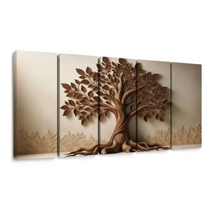 5-DÍLNÝ OBRAZ HNĚDÝ STROM ŽIVOTA S PLASTICKÝM EFEKTEM - 5-DÍLNÉ OBRAZY - TOTÁLNÍ VÝPRODEJ 🔥