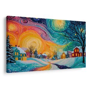 VIANOČNÝ OBRAZ ZIMNÁ ROZPRÁVKA ZASNEŽENEJ DEDINY - VIANOČNÉ A ZIMNÉ OBRAZY - OBRAZY