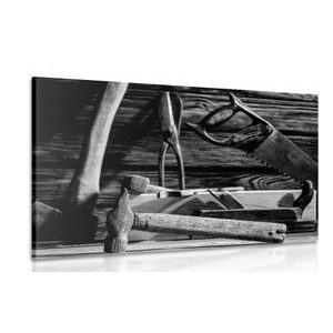 CANVAS PRINT CARPENTRY TOOLS IN BLACK AND WHITE - BLACK AND WHITE PICTURES - PICTURES