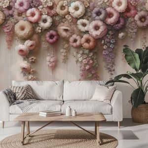ZELFKLEVEND FOTOBEHANG PASTELKLEURIGE HANGENDE BLOEMEN - FOTOBEHANG BLOEMEN - FOTOBEHANG