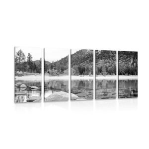 TABLEAU EN 5 PARTIES – LAC DANS UNE NATURE MAGNIFIQUE EN NOIR ET BLANC - TABLEAUX EN NOIR ET BLANC - TABLEAUX