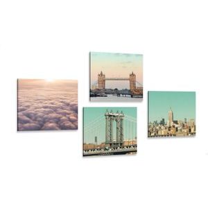 CANVAS PRINT SET OF CITIES IN SOFT TONES - SET OF PICTURES - PICTURES