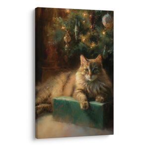 OBRAZ SVÁTEČNÍ ATMOSFÉRA S KOČKOU - VÁNOČNÍ A ZIMNÍ OBRAZY - OBRAZY