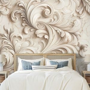 TAPETA ELEGANTNÍ BÉŽOVÉ ORNAMENTY NA MRAMORU - VZOROVANÉ TAPETY - TAPETY