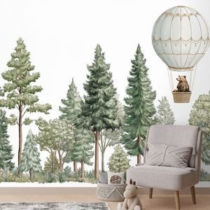 SAMOLEPÍCÍ TAPETA MEDVĚD V BALÓNU NAD LESEM - CHILDRENS WALLPAPERS - WALLPAPERS