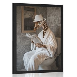 PLAKAT ŽIRAFA S NOVINAMA NA WC-U - ŽIRAFE I ZEBRE - PLAKATI