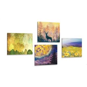 CANVAS PRINT SET THE STORY OF A DEER IN THE IMITATION OF AN OIL PAINTING - SET OF PICTURES - PICTURES