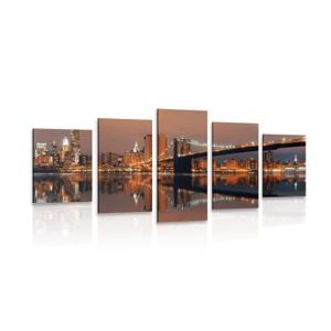 5-PIECE CANVAS PRINT REFLECTION OF MANHATTAN IN THE WATER - PICTURES OF CITIES - PICTURES