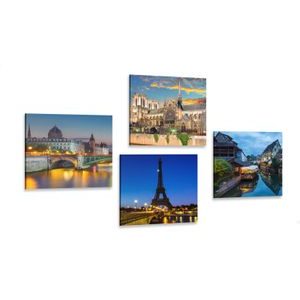 CANVAS PRINT SET ROMANTIC NIGHT PARIS - SET OF PICTURES - PICTURES