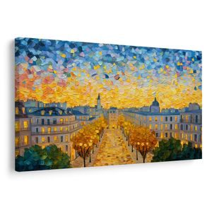 TABLEAU SUR TOILE – RUE D'AUTOMNE CHALEUREUSE - TABLEAUX DE LA VILLE - TABLEAUX