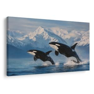 OBRAZ SKACZĄCE ORKI W GÓRACH - OBRAZY ZWIERZĘTA MORSKIE - OBRAZY