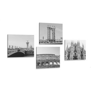 CANVAS PRINT SET CITIES IN BLACK AND WHITE - SET OF PICTURES - PICTURES