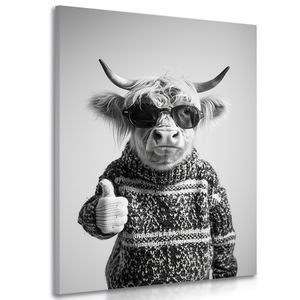 WANDBILD KUH MIT BRILLE UND DAUMEN HOCH - WANDBILDER BÜFFEL UND KÜHE - BILDER