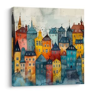OBRAZ ROZPRÁVKOVÁ MESTSKÁ KRAJINA - FAREBNÉ DOMY - OBRAZY