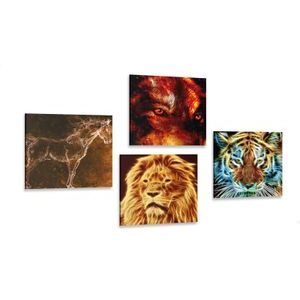 CANVAS PRINT SET MYSTERIOUS ANIMAL ABSTRACTION - SET OF PICTURES - PICTURES