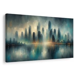 КАРТИНА НА ПЛАТНО – ПАНОРАМА НА ГРАД В МЪГЛА - ГРАДСКИ КАРТИНИ - КАРТИНИ