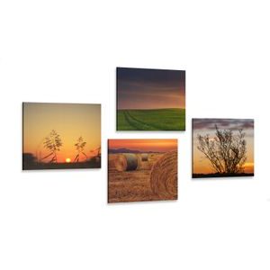 CANVAS PRINT SET ROMANTIC SUNSET ON A MEADOW - SET OF PICTURES - PICTURES