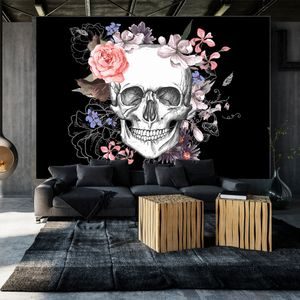 Öntapadó tapéta koponya virágokkal  - Skull and Flowers