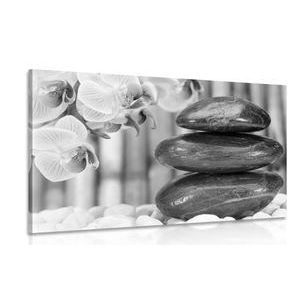CANVAS PRINT JAPANESE ZEN GARDEN IN BLACK AND WHITE - BLACK AND WHITE PICTURES - PICTURES