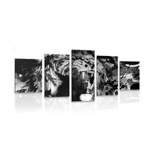 5-DÍLNÝ OBRAZ LVÍ HLAVA V ČERNOBÍLÉM PROVEDENÍ - ČERNOBÍLÉ OBRAZY - OBRAZY