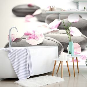 PAPIER PEINT PANORAMIQUE – PIERRES DE BIEN-ÊTRE AVEC PÉTALES - PAPIERS PEINTS FENG SHUI - PAPIERS PEINTS PANORAMIQUES