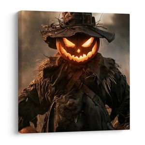 CUADRO EN LIENZO ESPANTAPÁJAROS DE HALLOWEEN EN LLAMAS EN EL CAMPO - CUADROS DE HALLOWEEN Y TERROR - CUADROS