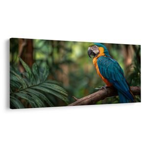 QUADRO SU TELA – PAPPAGALLO TRA FOGLIE TROPICALI - QADRI DI UCCELLI - STAMPE E QUADRI