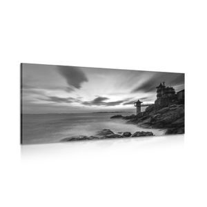 CANVAS SCHILDERIJ PRACHTIG LANDSCHAP AAN ZEE IN ZWART-WIT - ZWART-WIT SCHILDERIJEN - SCHILDERIJEN