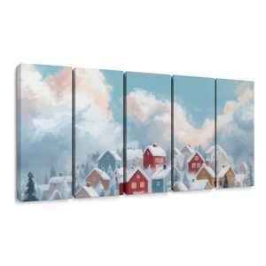 5-DÍLNÝ OBRAZ ZIMNÍ POHÁDKA VESNICE - VÁNOČNÍ A ZIMNÍ OBRAZY - PICTURES