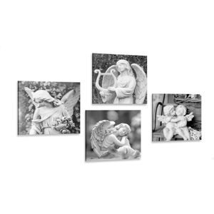 CANVAS PRINT SET HEAVENLY PEACE IN BLACK AND WHITE - SET OF PICTURES - PICTURES