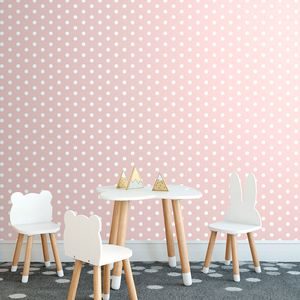 WALLPAPER PINK BACKGROUND DOTTED WITH WHITE SPOTS - PATTERNED WALLPAPERS - WALLPAPERS
