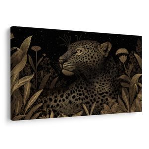 QUADRO SU TELA – LEOPARDO NELLA GIUNGLA NOTTURNA - QUADRI DI LEONE E TIGRE - STAMPE E QUADRI